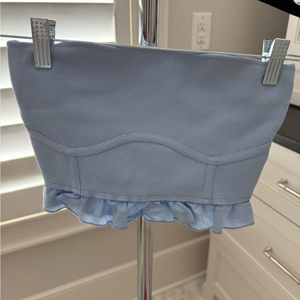 Zara Blue crop top with ruffled hem size small